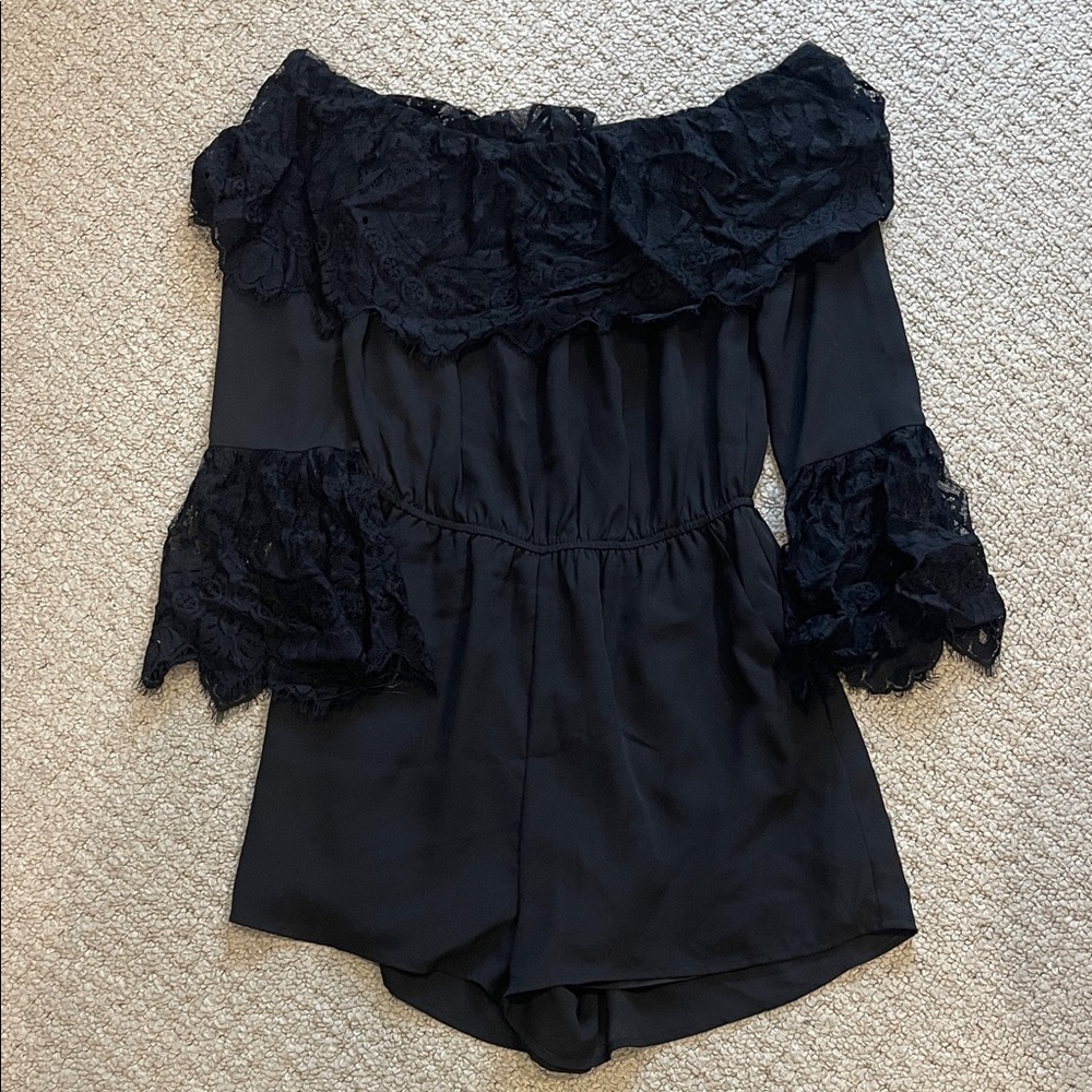 BB Dakota Black Lace Off-Shoulder Romper